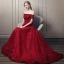 Chic / Beautiful Burgundy Evening Dresses  2019 A-Line / Princess Off-The-Shoulder Beading Crystal Sequins Short Sleeve Backless Floor-Length / Long Formal Dresses