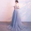Chic / Belle Robe De Soirée 2018 Princesse Appliques V-Cou Dos Nu Sans Manches Train De Balayage Robe De Ceremonie