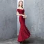 Scintillantes Bordeaux Robe De Soirée 2019 Trompette / Sirène De l'épaule Dentelle Paillettes Manches Courtes Dos Nu Ceinture Asymétrique Robe De Ceremonie