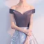Elegant Grey Prom Dresses 2019 A-Line / Princess Suede Off-The-Shoulder Lace Short Sleeve Backless Floor-Length / Long Formal Dresses