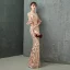 Charming Champagne Evening Dresses  Trumpet / Mermaid 2019 Scoop Neck Sequins Rhinestone Bell sleeves Floor-Length / Long Formal Dresses