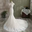 Charming White Trumpet / Mermaid Wedding Dresses 2021 Scoop Neck Pearl Lace Flower Cap Sleeves Chapel Train Wedding