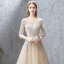 Élégant Champagne Robe De Soirée 2019 Princesse Encolure Dégagée En Dentelle Fleur Cristal Perlage Paillettes 1/2 Manches Dos Nu Chapel Train Robe De Ceremonie