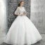 Elegante Weiß Brautkleider / Hochzeitskleider 2019 Ballkleid Rundhalsausschnitt Perlenstickerei Kristall Pailletten Blumen Spitze 1/2 Ärmel Rückenfreies Lange