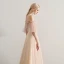 Elegant Champagne Prom Dresses 2019 A-Line / Princess Scoop Neck Beading Lace Appliques Ruffle Short Sleeve Backless Floor-Length / Long Formal Dresses