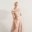 Élégant Champagne Robe De Bal 2019 Princesse De l'épaule En Dentelle Appliques Perlage Cristal Perle Faux Diamant Volants Manches Courtes Dos Nu Longue Robe De Ceremonie