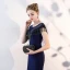 Chic / Belle Bleu Marine Robe De Soirée 2019 Trompette / Sirène Encolure Dégagée Perlage Gland Sans Manches Robe De Ceremonie