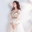 Elegant Champagne Prom Dresses 2019 A-Line / Princess Scoop Neck Beading Lace Flower Appliques Long Sleeve Backless Court Train Formal Dresses