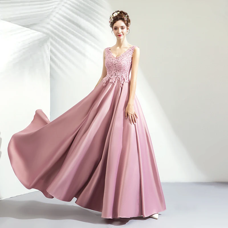 open lace back dress Elegant Blush Pink Long Prom Dresses Unique Pearls Bodice Formal Dress ARD2093 main image 0