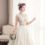 Luxury / Gorgeous Ivory Wedding Dresses 2019 A-Line / Princess High Neck Beading Crystal Lace Flower Pearl Sleeveless Backless Court Train