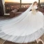 Modern / Fashion Ivory Wedding Dresses 2019 Ball Gown Off-The-Shoulder Lace Flower Short Sleeve Backless Cathedral Train
