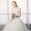Elegant Ivory Wedding Dresses 2019 A-Line / Princess Off-The-Shoulder Lace Backless Short Sleeve Flower Cathedral Train