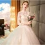 Elegant Champagne Wedding Dresses 2019 A-Line / Princess High Neck Lace Flower 3/4 Sleeve Backless Royal Train