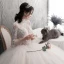 Élégant Champagne Robe De Mariée 2019 Princesse Encolure Dégagée En Dentelle Fleur Dos Nu Manches Longues Plissée Longue Mariage