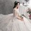 Modern / Fashion Champagne Wedding Dresses 2019 A-Line / Princess Scoop Neck Lace Flower Appliques Butterfly Long Sleeve Backless Royal Train