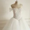 Elegant White Handmade  Beading Wedding Dresses 2018 Ball Gown Sequins Off-The-Shoulder Backless Sleeveless Cathedral Train Wedding