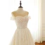 Luxury / Gorgeous Champagne Wedding Dresses 2019 A-Line / Princess Scoop Neck Beading Sequins Lace Flower Short Sleeve Backless Chapel Train