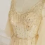 Chic / Belle Champagne Robe De Soirée 2019 Princesse V-Cou Perlage Perle Faux Diamant Manches de cloche Dos Nu Train De Balayage Robe De Ceremonie