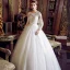 Classy Ivory Wedding Dresses 2019 A-Line / Princess Scoop Neck Pearl Sequins Lace Flower Long Sleeve Backless Bow Sash Floor-Length / Long