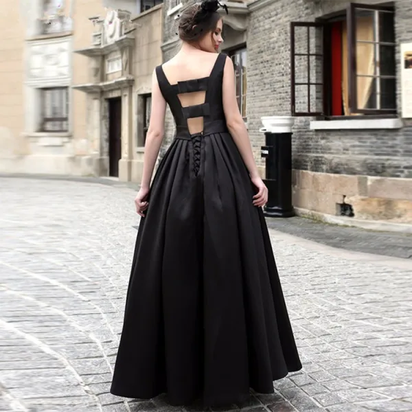 Vintage / Retro Red Maxi Dresses 2019 A-Line / Princess Scoop Neck Sleeveless Bow Backless Floor-Length / Long Womens Clothing