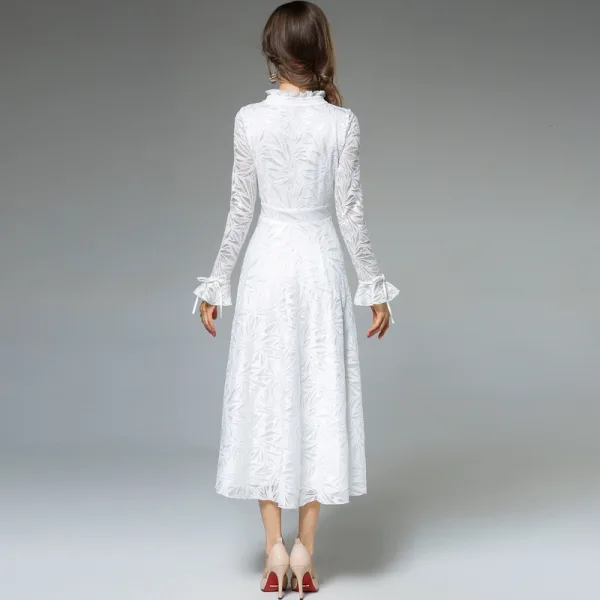 Simple Ivoire Désinvolte Robes longues 2019 Princesse Encolure Dégagée Volants Manches Longues Thé Longueur Vêtements Femme