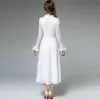 Modest / Simple Ivory Casual Maxi Dresses 2019 A-Line / Princess Scoop Neck Ruffle Long Sleeve Tea-length Womens Clothing