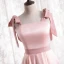 Lovely Candy Pink Satin Bridesmaid Dresses 2021 A-Line / Princess Square Neckline Bow Sleeveless Backless Tea-length Wedding Party Dresses