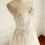 Elegant Champagne Wedding Dresses 2018 A-Line / Princess Beading Lace Appliques Spaghetti Straps Backless Sleeveless Chapel Train Wedding