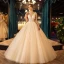 Elegant Champagne Wedding Dresses 2019 Ball Gown Scoop Neck Beading Sequins Lace Flower Sleeveless Backless Floor-Length / Long