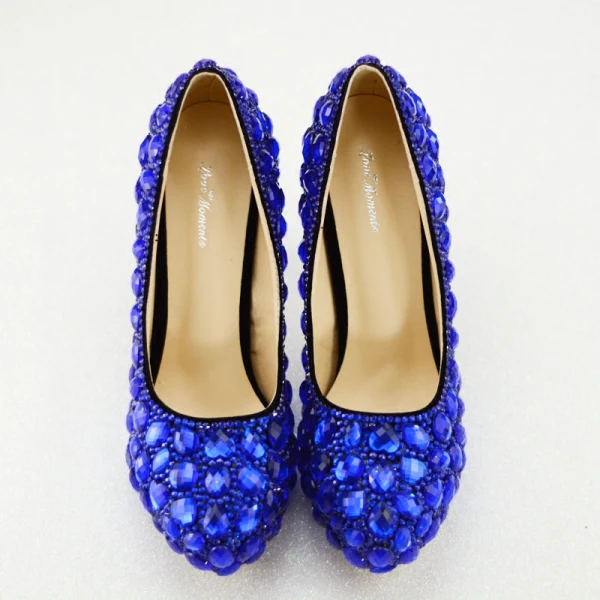 Charmant Königliches Blau Abend Kristall Pumps 2019 14 cm Stilettos Runde Zeh Pumps