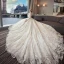 Luxury / Gorgeous Beige Wedding Dresses 2019 A-Line / Princess Scoop Neck Beading Pearl Sequins Lace Flower Long Sleeve Backless Royal Train