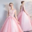 Elegant Candy Pink Quinceañera Prom Dresses 2018 Ball Gown Appliques Pearl Scoop Neck Backless Sleeveless Floor-Length / Long Formal Dresses
