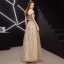 Modern / Fashion Gold Evening Dresses  2019 A-Line / Princess Scoop Neck Beading Sequins Short Sleeve Backless Metal Sash Floor-Length / Long Formal Dresses