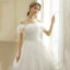 Affordable Ivory Wedding Dresses 2019 A-Line / Princess Off-The-Shoulder Lace Flower Short Sleeve Backless Floor-Length / Long