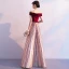 Chic / Beautiful Burgundy Evening Dresses  2019 A-Line / Princess Off-The-Shoulder Suede Short Sleeve Backless Striped Floor-Length / Long Formal Dresses