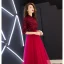 Chinese style Burgundy Evening Dresses  2019 A-Line / Princess High Neck Tassel Sequins Bow 1/2 Sleeves Floor-Length / Long Formal Dresses
