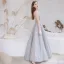 Sexy Silver Prom Dresses 2021 A-Line / Princess High Neck Beading Rhinestone Lace Flower Sleeveless Backless Floor-Length / Long Formal Dresses
