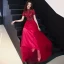 Chic / Belle Bordeaux Robe De Bal 2019 Princesse Encolure Dégagée En Dentelle Fleur Appliques Perle Faux Diamant Manches Courtes Longue Robe De Ceremonie