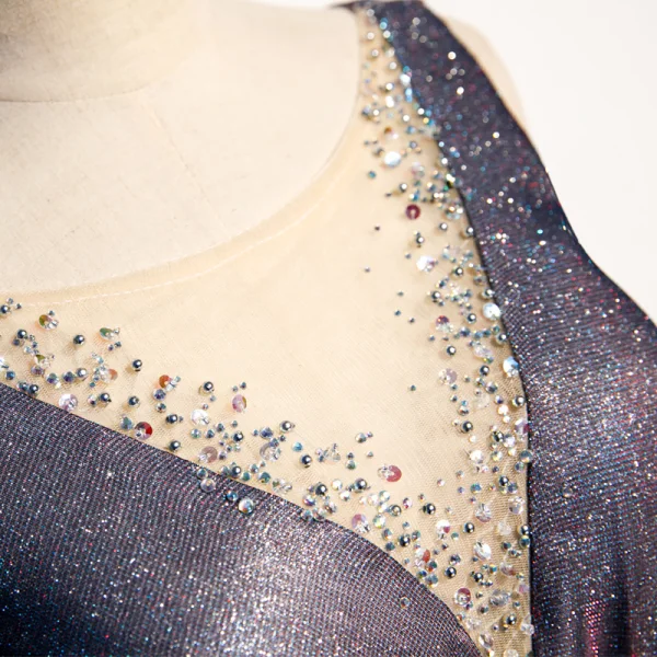 Moderne / Mode Bleu Marine Ciel étoilé Robe De Soirée 2019 Princesse Glitter Polyester Encolure Dégagée Faux Diamant Sans Manches Dos Nu Longue Robe De Ceremonie