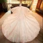 Luxury / Gorgeous Champagne Wedding Dresses 2019 A-Line / Princess Scoop Neck Lace Flower Appliques 3/4 Sleeve Backless Glitter Tulle Royal Train