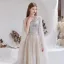 Charming High-end Grey Evening Dresses  2021 A-Line / Princess Scoop Neck Beading Rhinestone Sequins Sleeveless Floor-Length / Long Evening Party Formal Dresses
