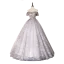 Elegant Flower Fairy Silver Grey Prom Dresses 2020 Ball Gown Off-The-Shoulder Rhinestone Lace Flower Short Sleeve Backless Floor-Length / Long Formal Dresses