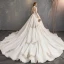 Vintage / Retro Chinese style Champagne Wedding Dresses 2019 A-Line / Princess High Neck Lace Flower Cap Sleeves Backless Royal Train