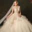 Elegant Champagne Wedding Dresses 2019 Ball Gown Backless Spaghetti Straps Sleeveless Cascading Ruffles Floor-Length / Long