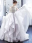 Sexy Blanche Robe De Mariée 2019 Robe Boule Bretelles Spaghetti Faux Diamant Sans Manches Dos Nu Volants en Cascade Longue