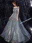 Charmant Océan Bleu Robe De Soirée 2021 Princesse De l'épaule Glitter Paillettes Sans Manches Dos Nu Longue Soirée Robe De Ceremonie