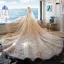 Luxury / Gorgeous Champagne Glitter Tulle Wedding Dresses 2019 A-Line / Princess Off-The-Shoulder Lace Embroidered Backless Royal Train