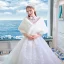 Chinese style Ivory Beading Wedding Dresses 2019 A-Line / Princess High Neck Bow Pearl Lace Flower Rhinestone Tassel Sequins 3/4 Sleeve Royal Train