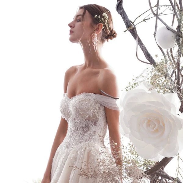 Sexy Champagne Wedding Dresses 2019 A-Line / Princess Off-The-Shoulder Lace Flower Sequins Sleeveless Backless Floor-Length / Long