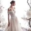 Elegant Champagne Wedding Dresses 2019 A-Line / Princess Off-The-Shoulder Beading Lace Flower Short Sleeve Backless Floor-Length / Long